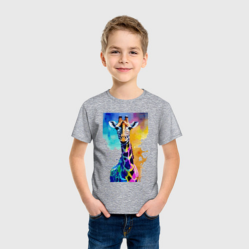 Детская футболка Маленький жирафёнок - Африка - акварель / Меланж – фото 3