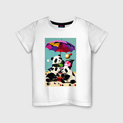 Футболка хлопковая детская Три панды под цветным зонтиком, цвет: белый