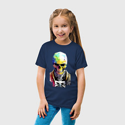 Футболка хлопковая детская Skull - cyberpunk - watercolor, цвет: тёмно-синий — фото 2