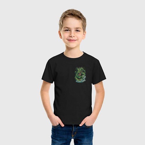 Детская футболка Зеленый китайский дракон: арт нейросети / Черный – фото 3