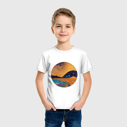 Детская футболка Пейзаж в стиле Густава Климта, абстракция / Белый – фото 3