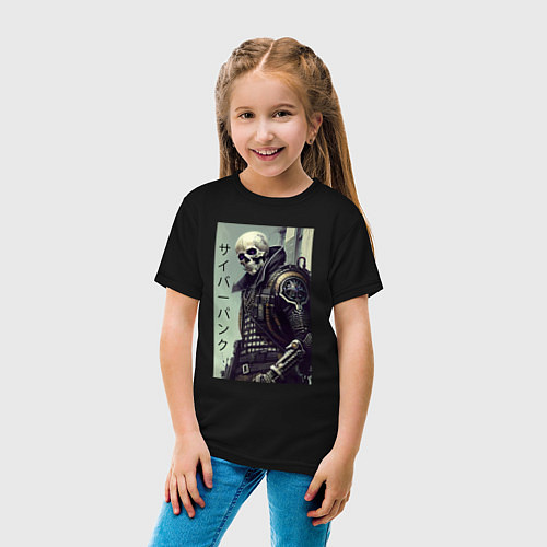 Детская футболка Cool skeleton - cyberpunk - hieroglyphs / Черный – фото 4