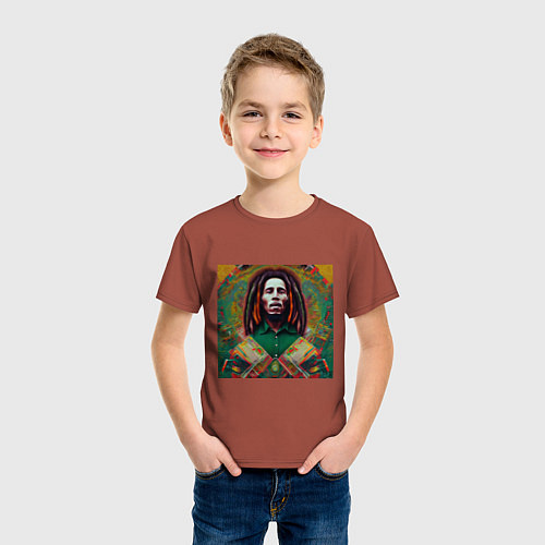 Детская футболка Фрактальный граффити арт Боб Марли / Кирпичный – фото 3