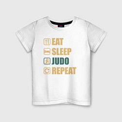 Футболка хлопковая детская Eat sleep judo, цвет: белый