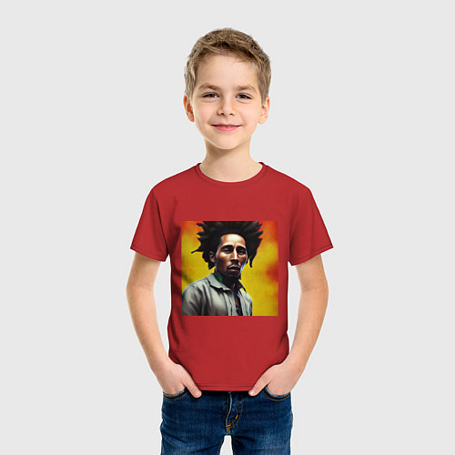 Детская футболка Граффити Арт в оранжевых тонах Боб Марли / Красный – фото 3
