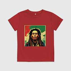 Футболка хлопковая детская Боб Марли в красных цветах граффити, цвет: красный