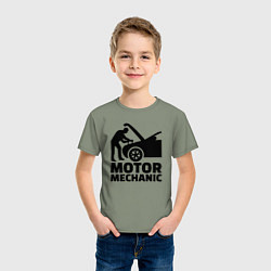 Футболка хлопковая детская Motor mechanic, цвет: авокадо — фото 2