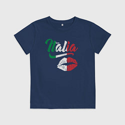 Футболка хлопковая детская Поцелуй Италии, цвет: тёмно-синий