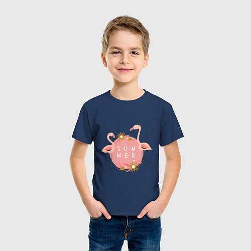 Детская футболка Два розовых фламинго / Тёмно-синий – фото 3