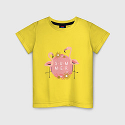 Футболка хлопковая детская Два розовых фламинго, цвет: желтый