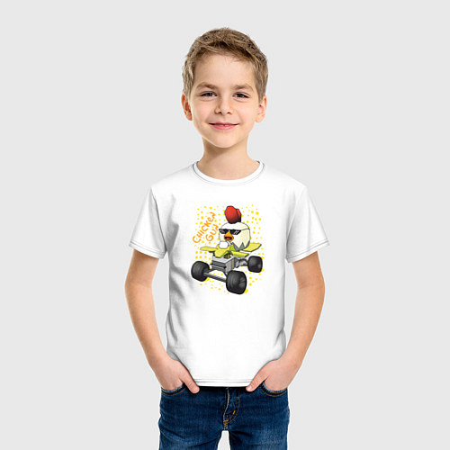 Детская футболка Chicken Gun: цыпленок на квадроцикле / Белый – фото 3