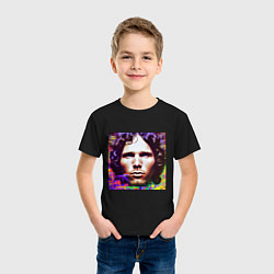 Футболка хлопковая детская Jim Morrison Glitch 25 Digital Art, цвет: черный — фото 2