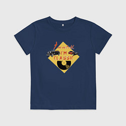 Футболка хлопковая детская Ретро автомобили с винилом, цвет: тёмно-синий