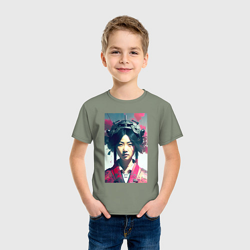Детская футболка Japanese girl - cyberpunk - neural network / Авокадо – фото 3