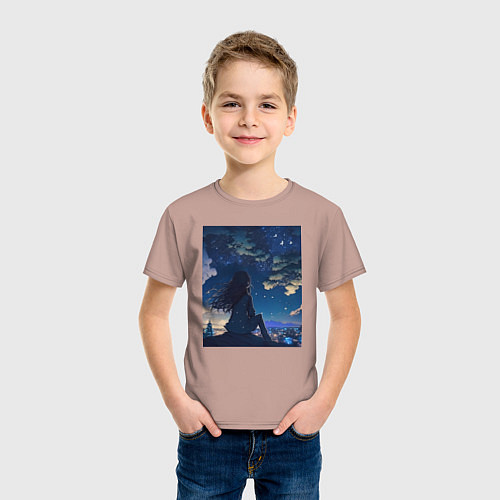 Детская футболка Вид на ночной город - нейросеть / Пыльно-розовый – фото 3