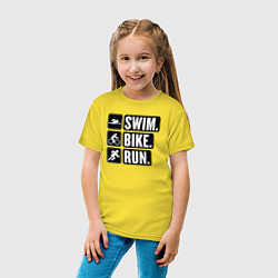 Футболка хлопковая детская Swim bike run, цвет: желтый — фото 2
