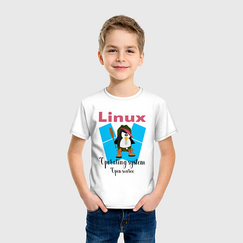 Детская футболка Пингвин линукс в шляпе / Белый – фото 3