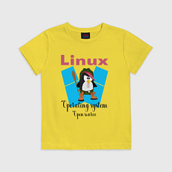 Футболка хлопковая детская Пингвин линукс в шляпе, цвет: желтый