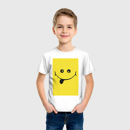 Детская футболка Супер позитивный крейзи смайл / Белый – фото 3