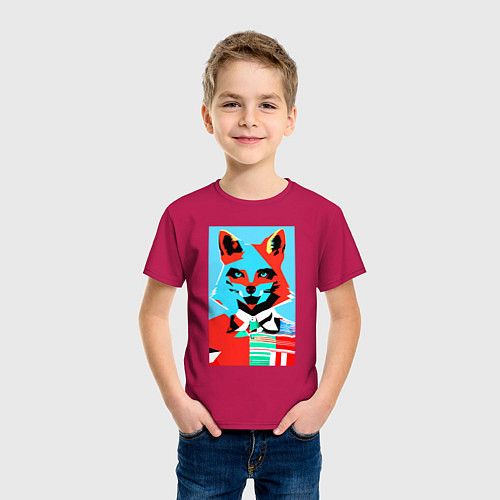 Детская футболка Морда лисы - поп-арт - нейросеть / Маджента – фото 3