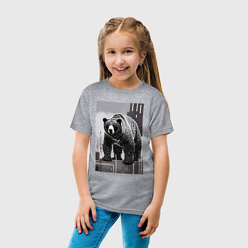 Детская футболка Могучий медвежара в городе - нейросеть / Меланж – фото 4