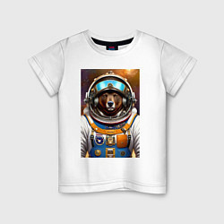 Футболка хлопковая детская Bear cool astronaut - neural network, цвет: белый