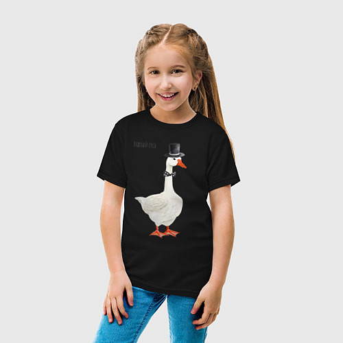 Детская футболка Гусь джентльмен в бабочке и цилиндре / Черный – фото 4