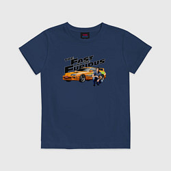Футболка хлопковая детская Пол Уокер Toyota supra MK4, цвет: тёмно-синий