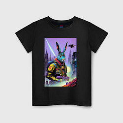 Футболка хлопковая детская Brave hare - cyberpunk - neural network, цвет: черный
