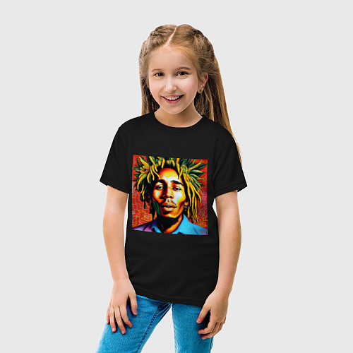 Детская футболка Граффити Арт Счастливый Боб Марли / Черный – фото 4