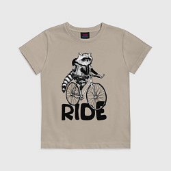 Футболка хлопковая детская Raccoon ride, цвет: миндальный