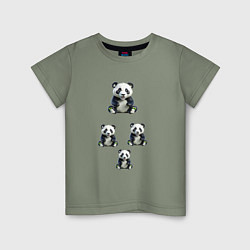 Футболка хлопковая детская Маленькие панды, цвет: авокадо