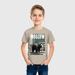 Футболка хлопковая детская Москва - Россия - медведь, цвет: миндальный — фото 2