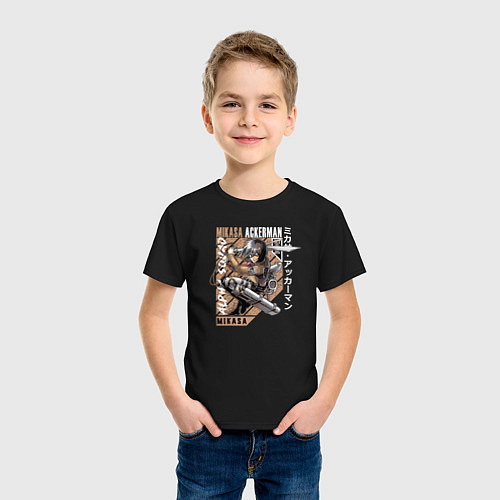Детская футболка Микаса Аккерман Атака Титанов персонаж / Черный – фото 3