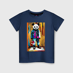 Футболка хлопковая детская Funny panda - pop art, цвет: тёмно-синий