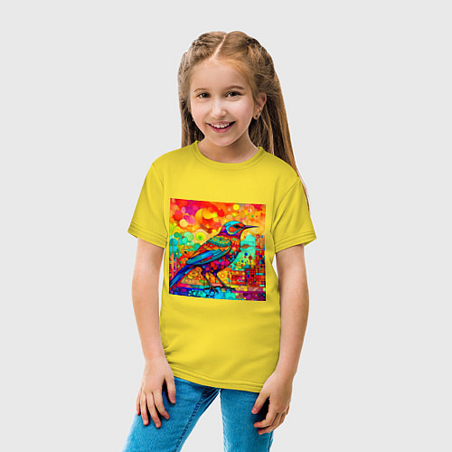 Детская футболка Красочная птица - мозаика - нейросеть / Желтый – фото 4
