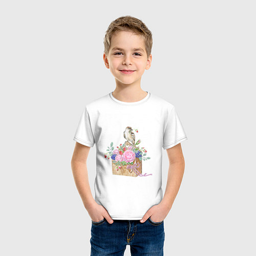 Детская футболка Акварель: Птичка и цветы / Белый – фото 3