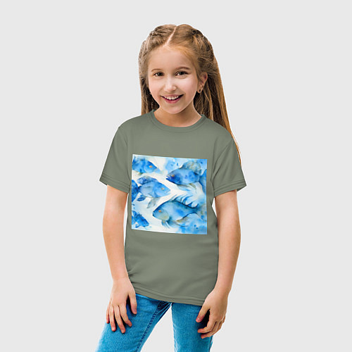 Детская футболка Акварельные синие рыбки / Авокадо – фото 4