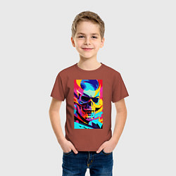 Футболка хлопковая детская Cool skull - pop art, цвет: кирпичный — фото 2