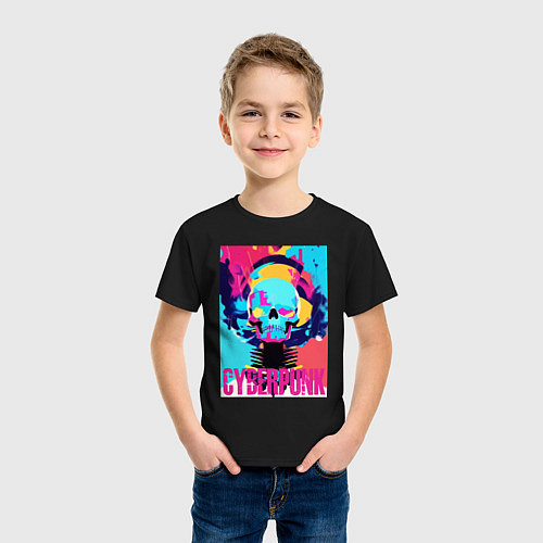 Детская футболка Cool skull - cyberpunk - pop art / Черный – фото 3