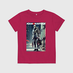 Футболка хлопковая детская Модный чувак в Манхэттене - нейросеть, цвет: маджента