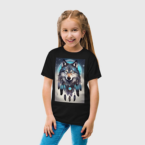 Детская футболка Шаман волк / Черный – фото 4