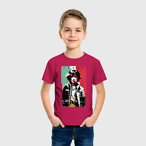 Детская футболка Девчонка на фоне флага - Италия - поп-арт / Маджента – фото 3