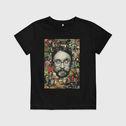 Футболка хлопковая детская Егор Летов коллаж, цвет: черный