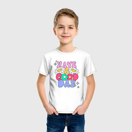 Детская футболка Цветы и пончики - Have a good day / Белый – фото 3