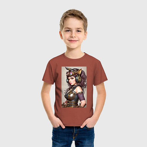 Детская футболка Девушка-носорог - стимпанк / Кирпичный – фото 3