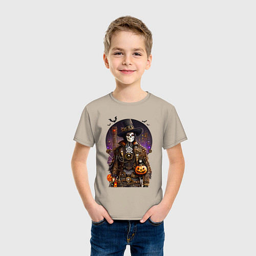 Детская футболка Скелет в стиле стимпанк - хэллоуин / Миндальный – фото 3