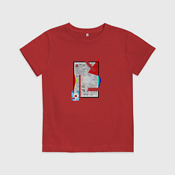Футболка хлопковая детская Геометрическая абстракция треугольник, квадрат, цвет: красный