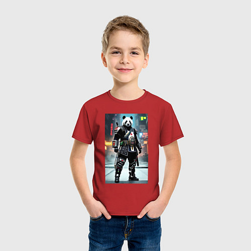 Детская футболка Panda cyber samurai / Красный – фото 3