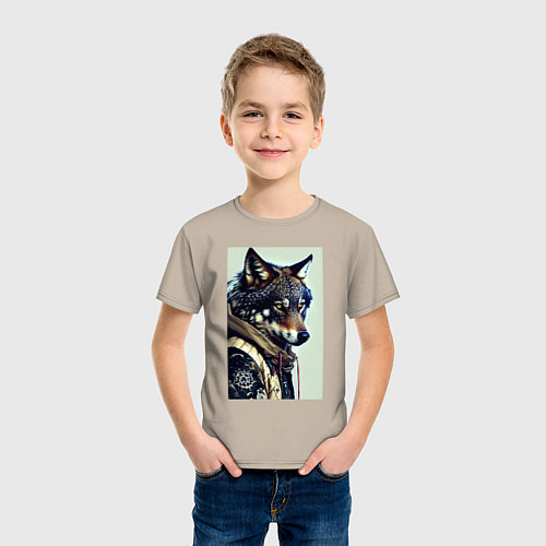 Детская футболка Матёрый модный волчара / Миндальный – фото 3